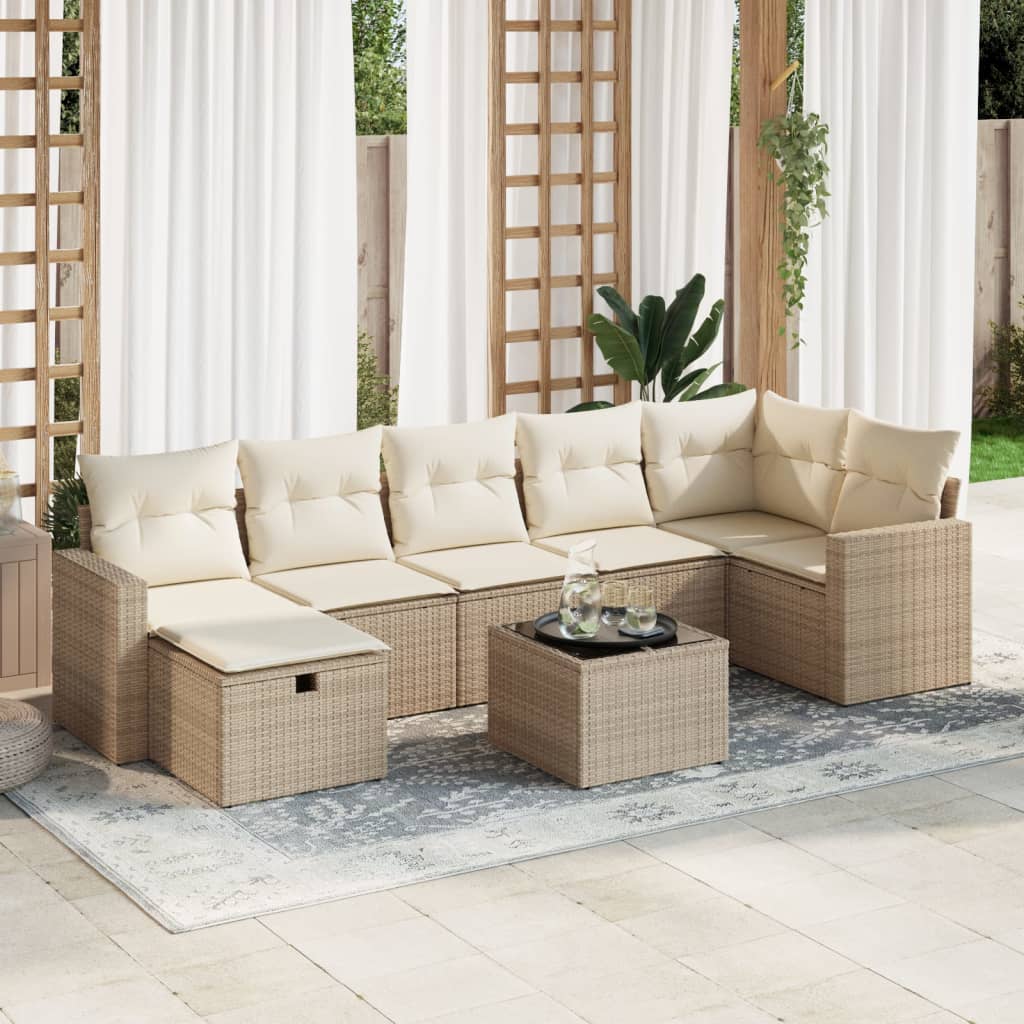 vidaXL 8-tlg. Garten-Sofagarnitur mit Kissen Beige Poly Rattan