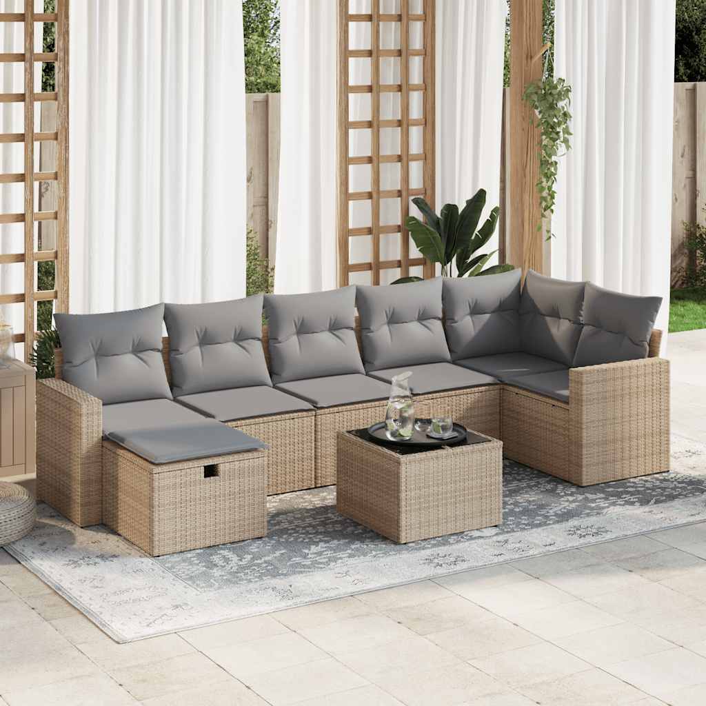 vidaXL Set canapele de grădină, 8 piese, cu perne, bej, poliratan