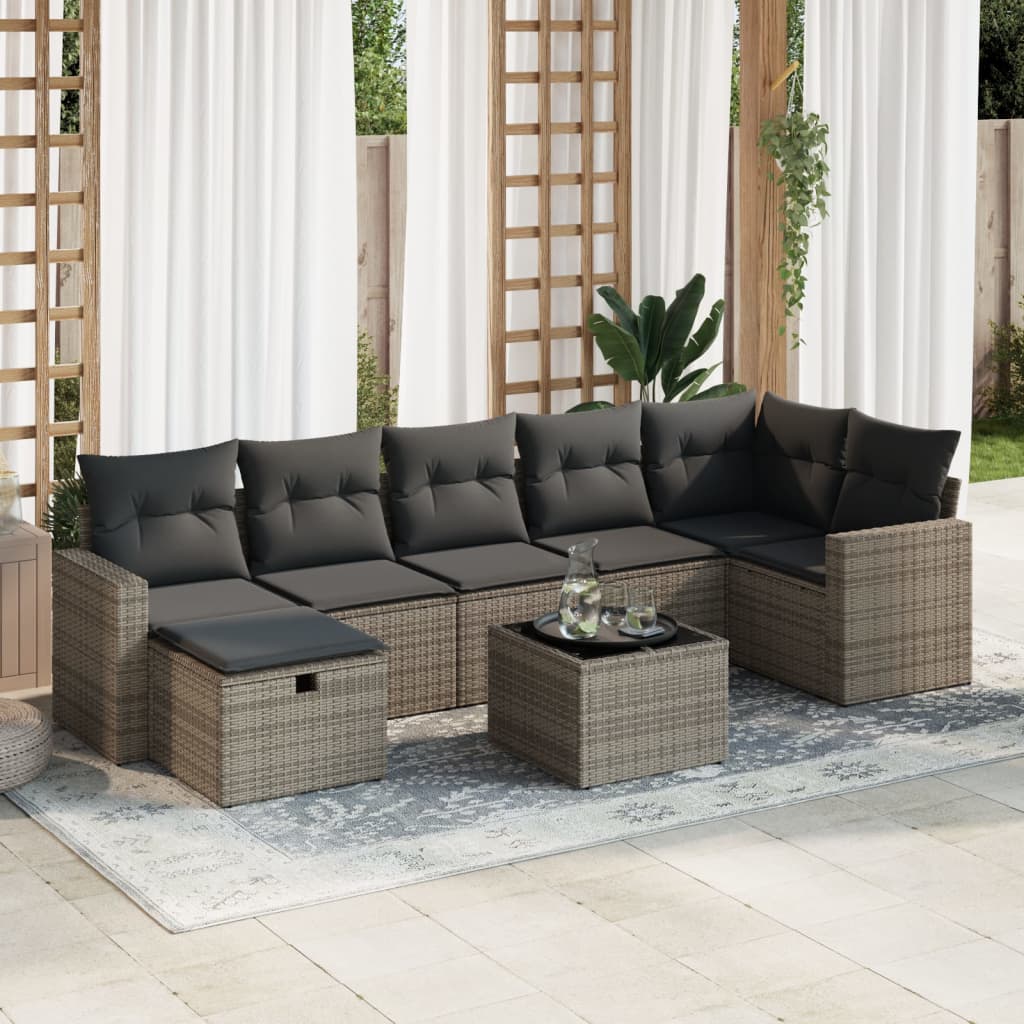 vidaXL 8-tlg. Garten-Sofagarnitur mit Kissen Grau Poly Rattan