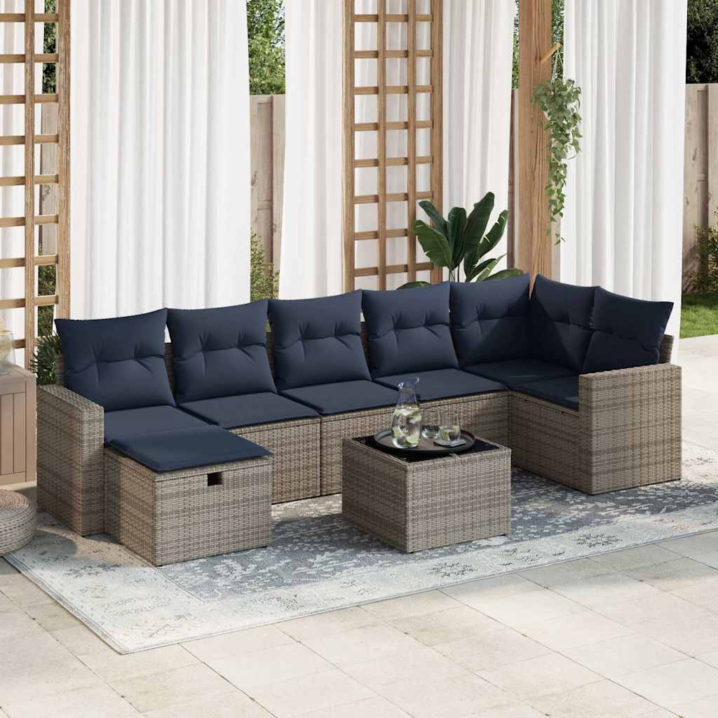 vidaXL Set canapele de grădină cu perne, 8 piese, gri, poliratan