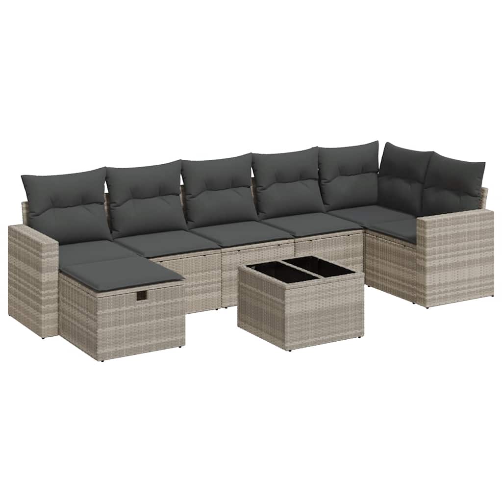 Thumbnail - vidaXL 8-tlg. Garten-Sofagarnitur mit Kissen Hellgrau Poly Rattan