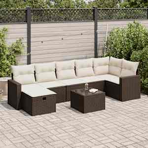 Vrtna sedežna garnitura 8-delna z blazinami rjav poli ratan