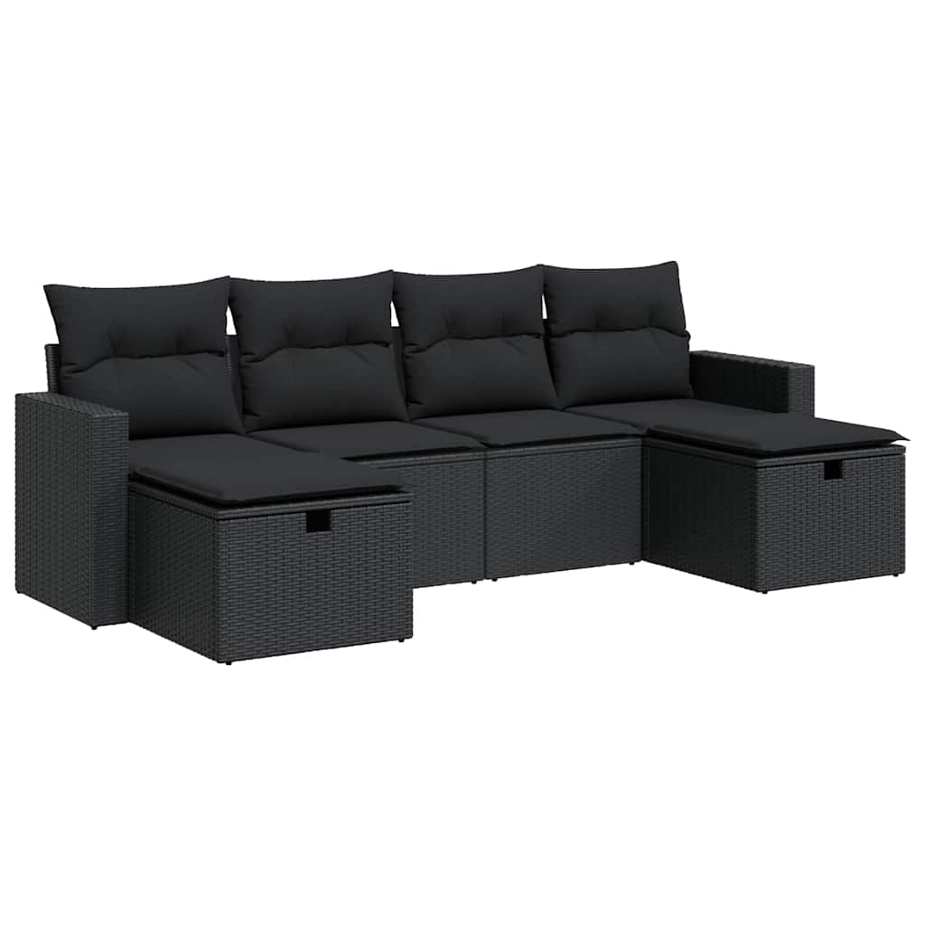 Thumbnail - vidaXL 6-tlg. Garten-Sofagarnitur mit Kissen Schwarz Poly Rattan