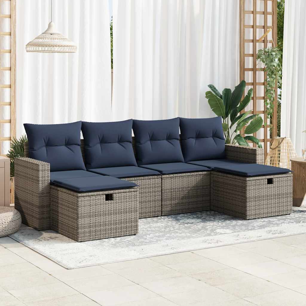 6-dijelni set vrtnih sofa od poliratana s jastucima sivi