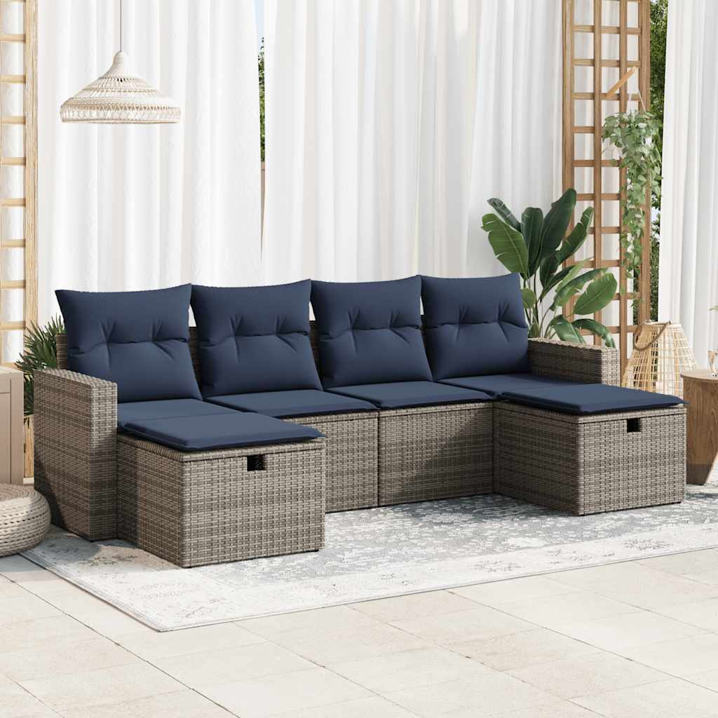 vidaXL Set mobilier grădină cu perne, 6 piese, gri, poliratan