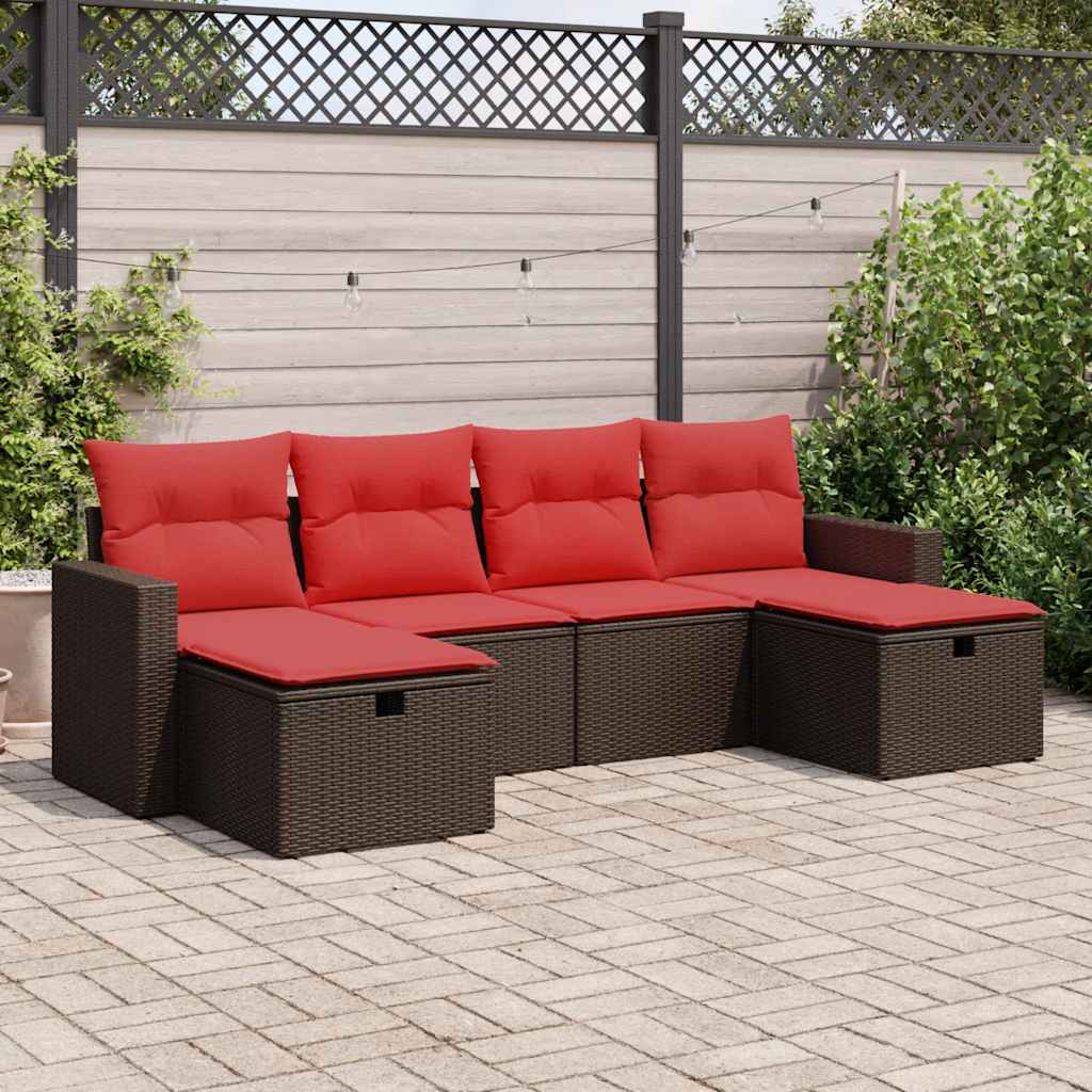 vidaXL Set canapele de grădină cu perne, 6 piese, maro, poliratan