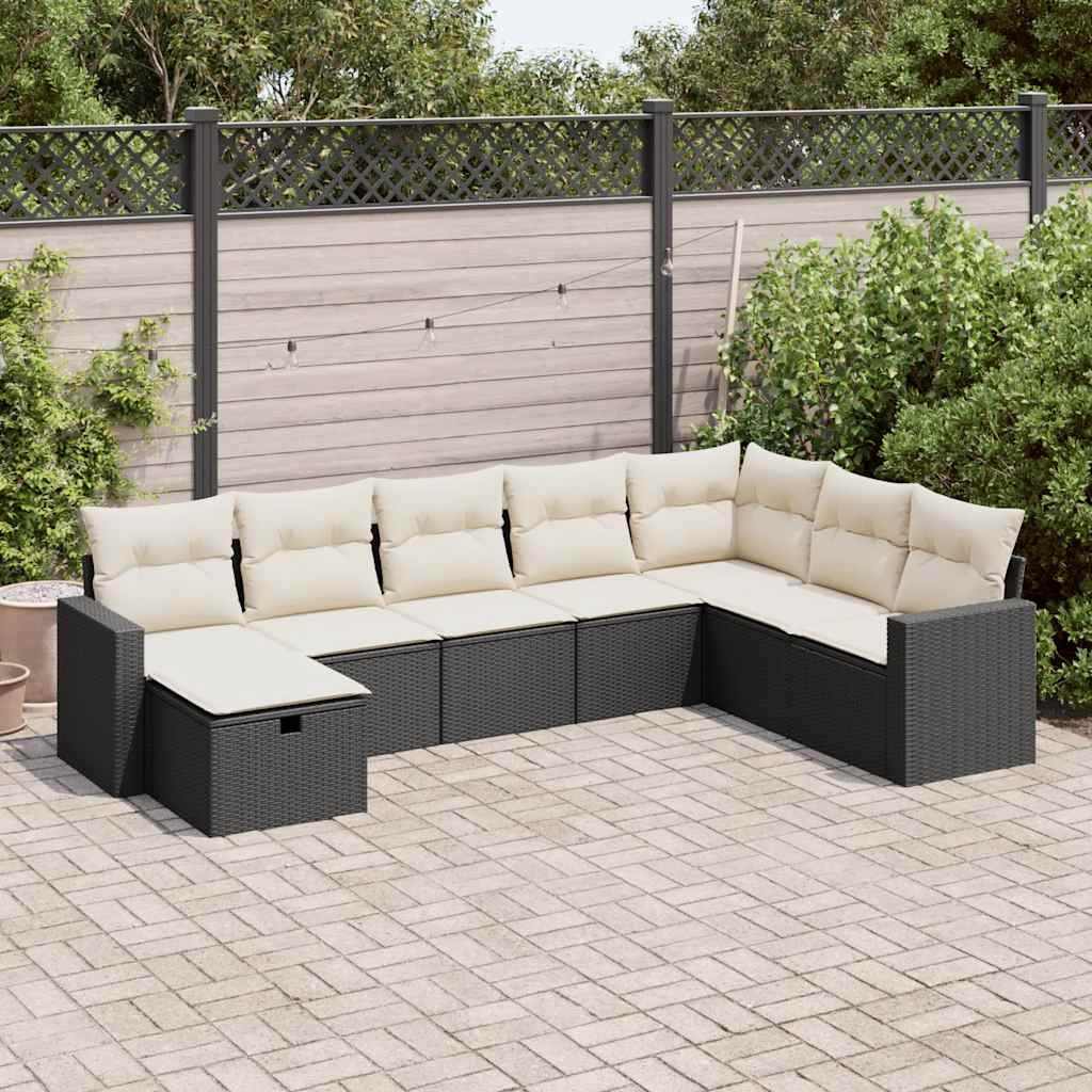 vidaXL 8-tlg. Garten-Sofagarnitur mit Kissen Schwarz Poly Rattan