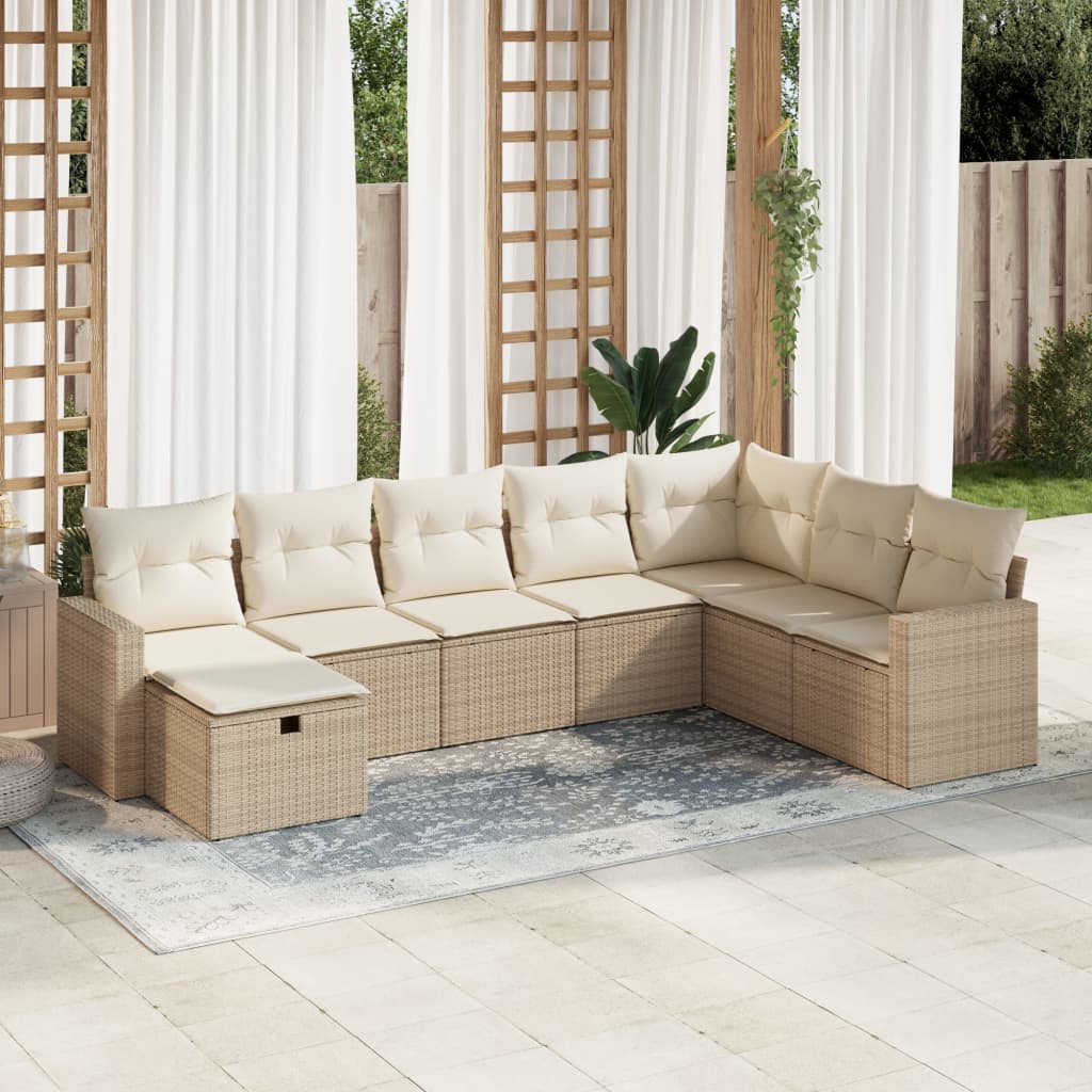 vidaXL 8-tlg. Garten-Sofagarnitur mit Kissen Beige Poly Rattan