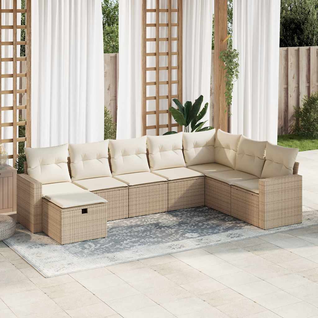 vidaXL Set canapele de grădină, 8 piese, cu perne, bej, poliratan