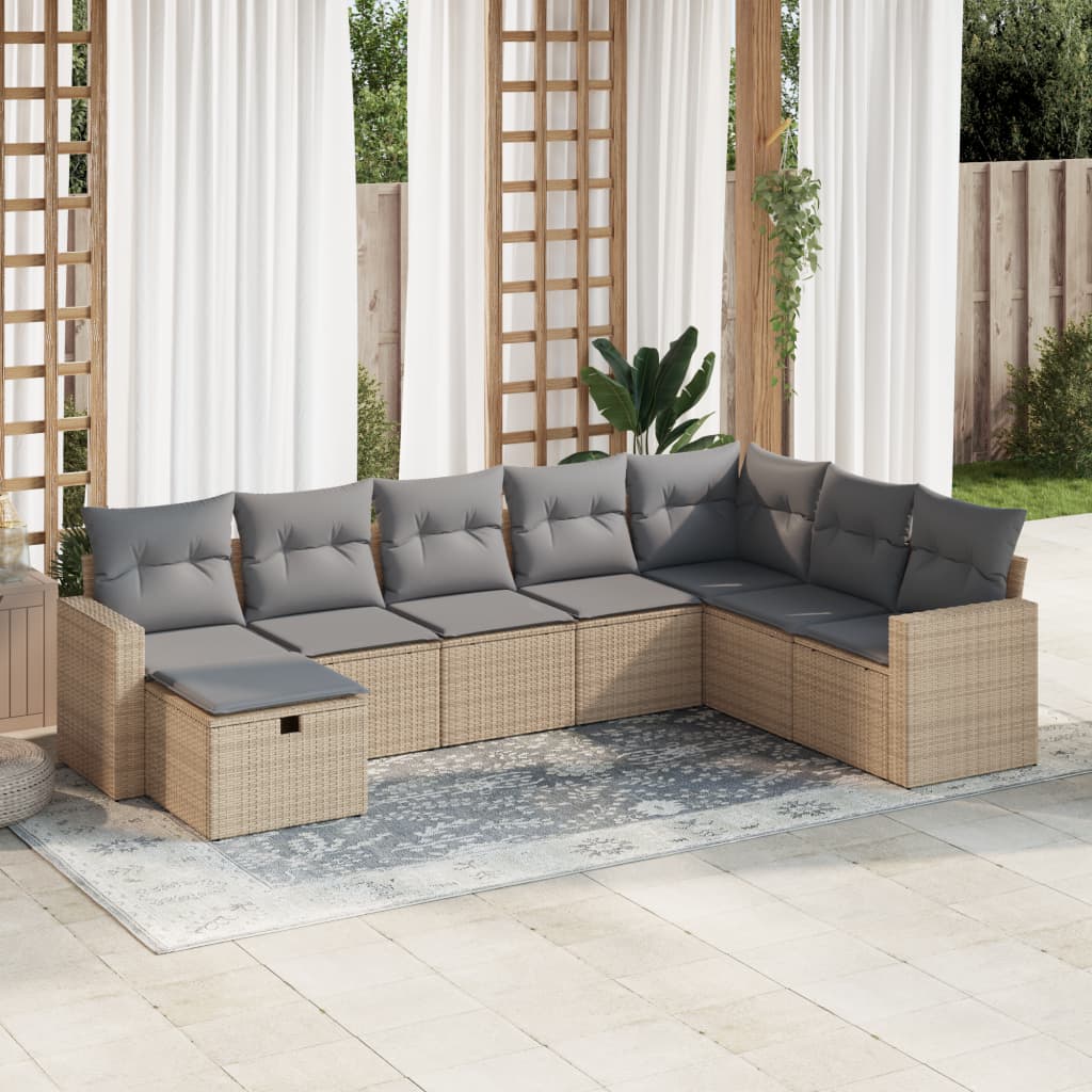 vidaXL 8-tlg. Garten-Sofagarnitur mit Kissen Beige Poly Rattan