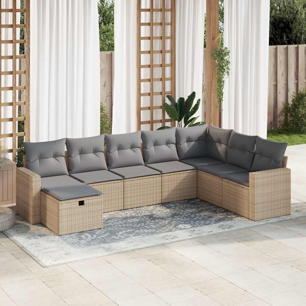 vidaXL Set canapele de grădină, 8 piese, cu perne, bej, poliratan