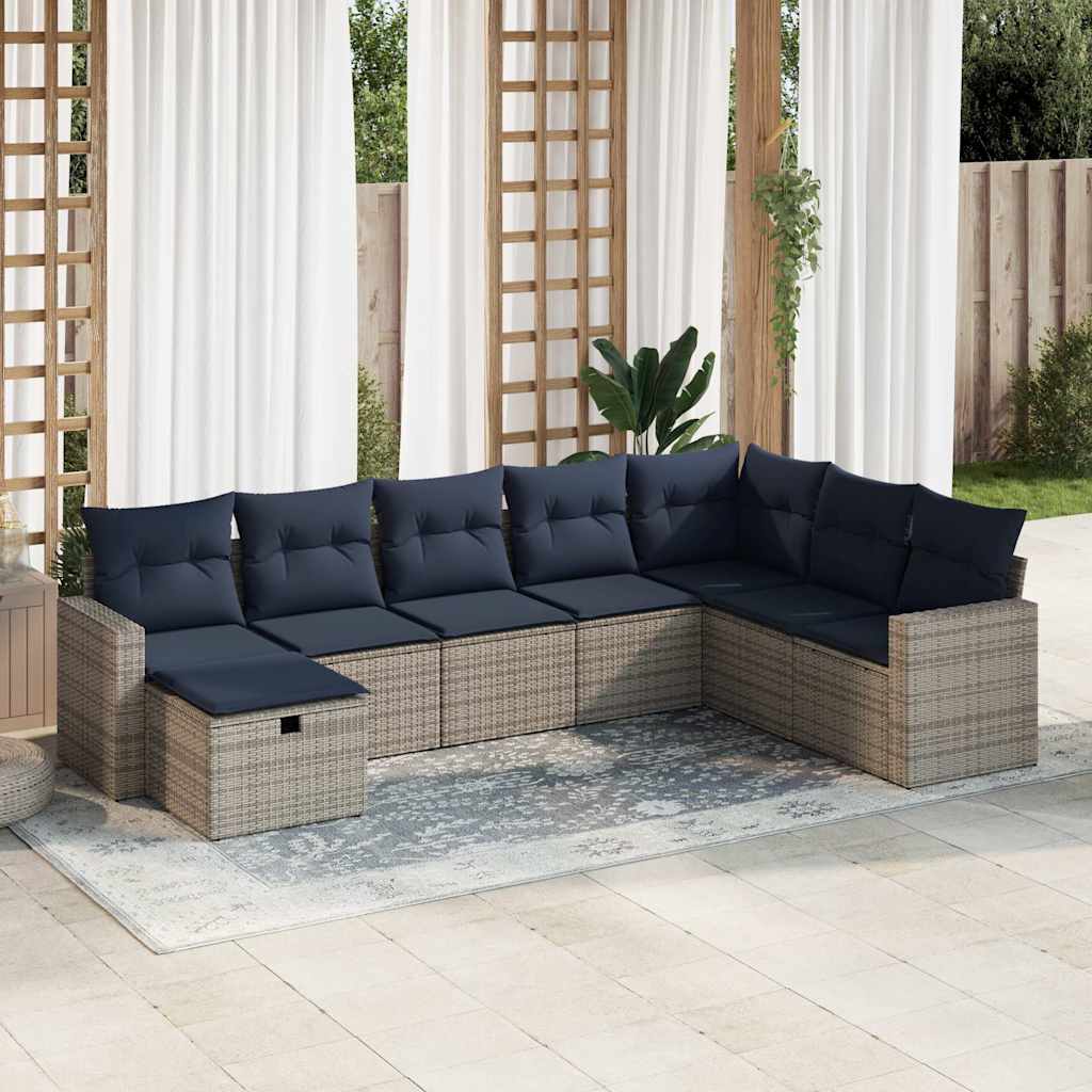vidaXL 8-tlg. Garten-Sofagarnitur mit Kissen Grau Poly Rattan