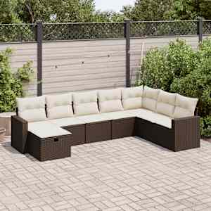 Vrtna sedežna garnitura 8-delna z blazinami rjav poli ratan