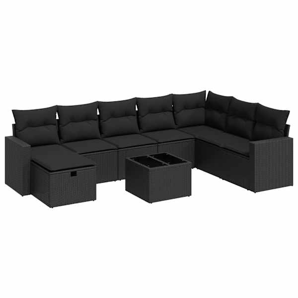 vidaXL 9-osaline aiadiivani komplekt patjadega, must, pol&uuml;rotang