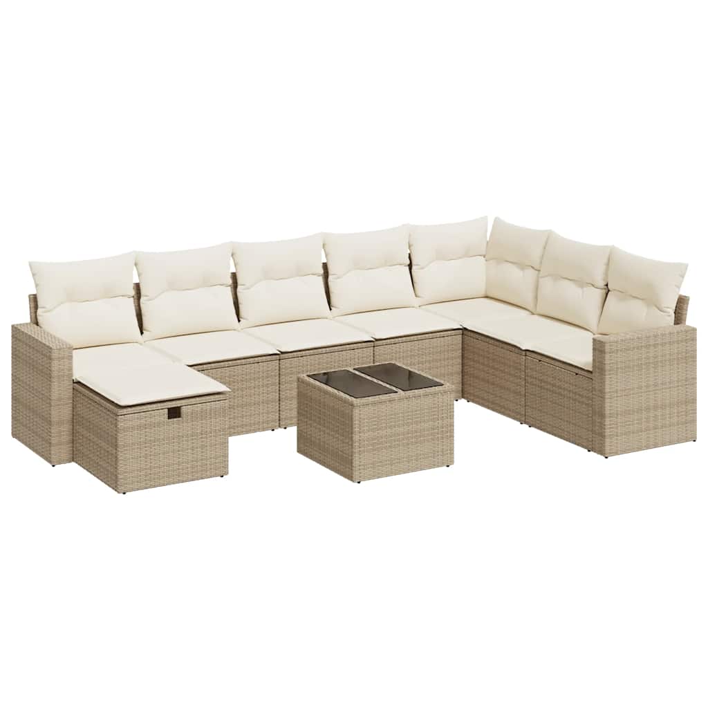 Thumbnail - vidaXL 9-tlg. Garten-Sofagarnitur mit Kissen Beige Poly Rattan