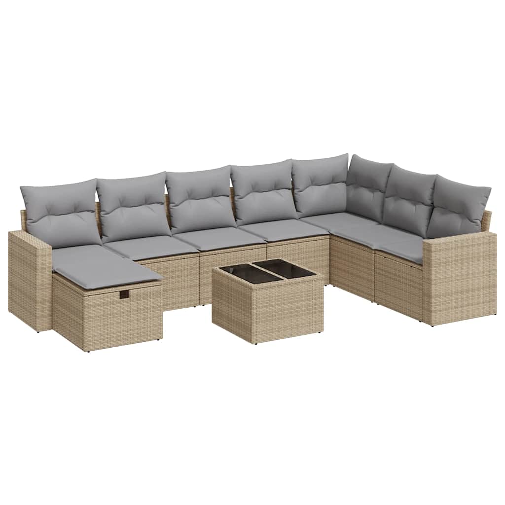 Thumbnail - vidaXL 9-tlg. Garten-Sofagarnitur mit Kissen Beige Poly Rattan