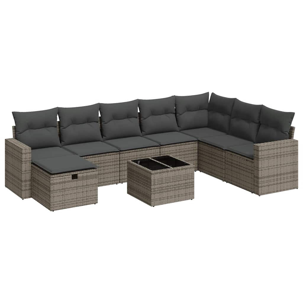 vidaXL Set canapele de grădină, 9 piese, cu perne, gri, poliratan