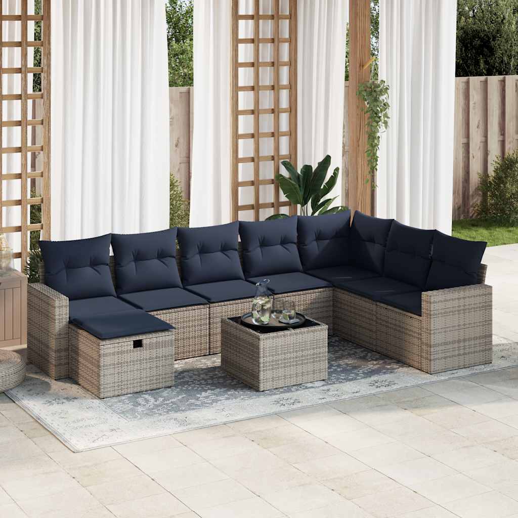 vidaXL Set canapele de grădină, 9 piese, cu perne, gri, poliratan