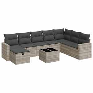 9dílná zahradní sedací souprava a podušky světle šedá polyratan - obrázek 1
