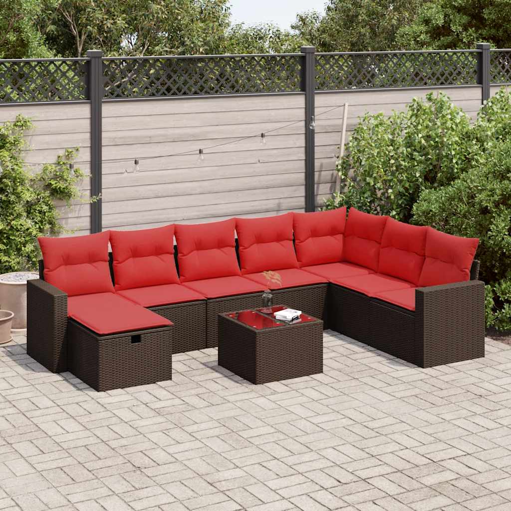 vidaXL Set canapele de grădină cu perne, 9 piese, maro, poliratan