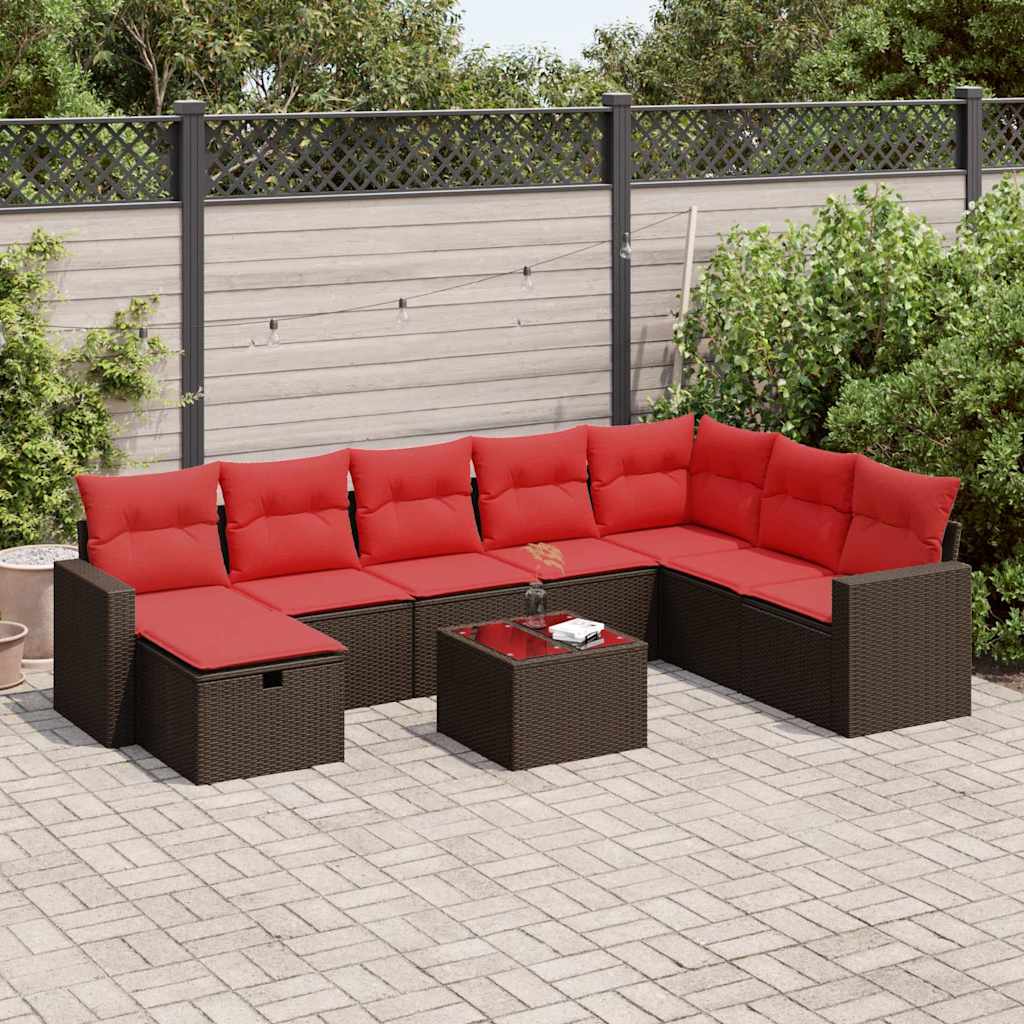 vidaXL Set canapele de grădină cu perne, 9 piese, maro, poliratan