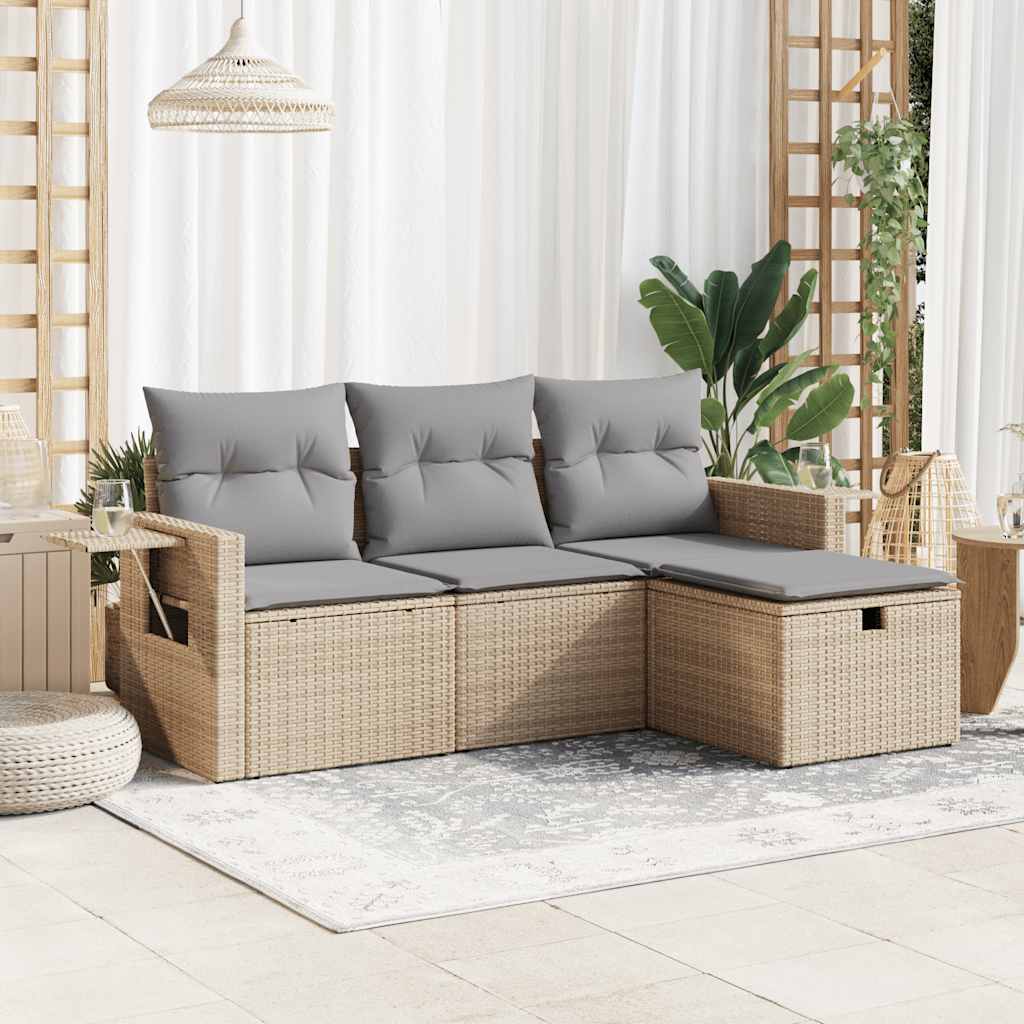 vidaXL Set canapele de grădină, 4 piese, cu perne, bej, poliratan
