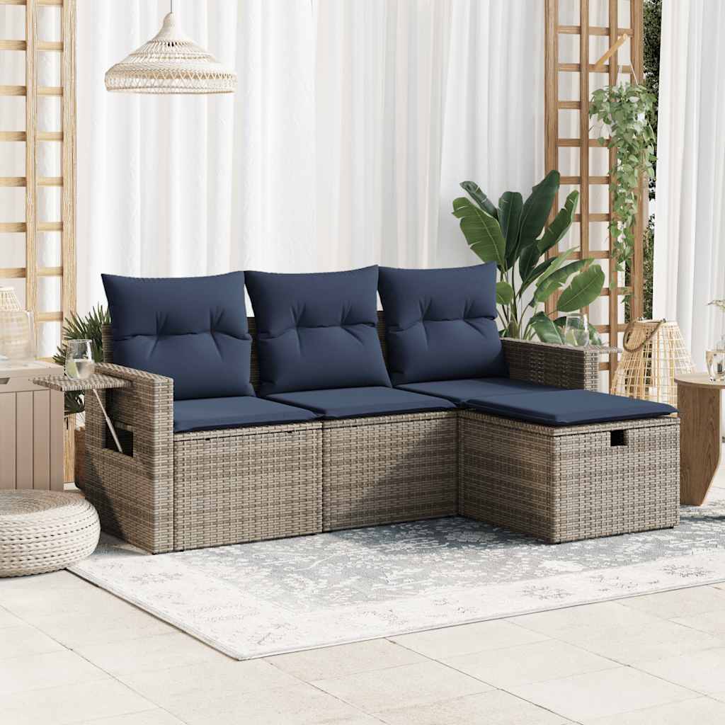 4-dijelni set vrtnih sofa od poliratana s jastucima sivi