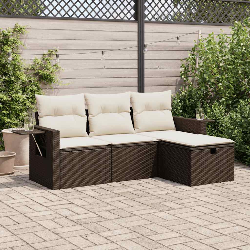 vidaXL Set canapele de grădină, 4 piese, cu perne, maro poliratan maro