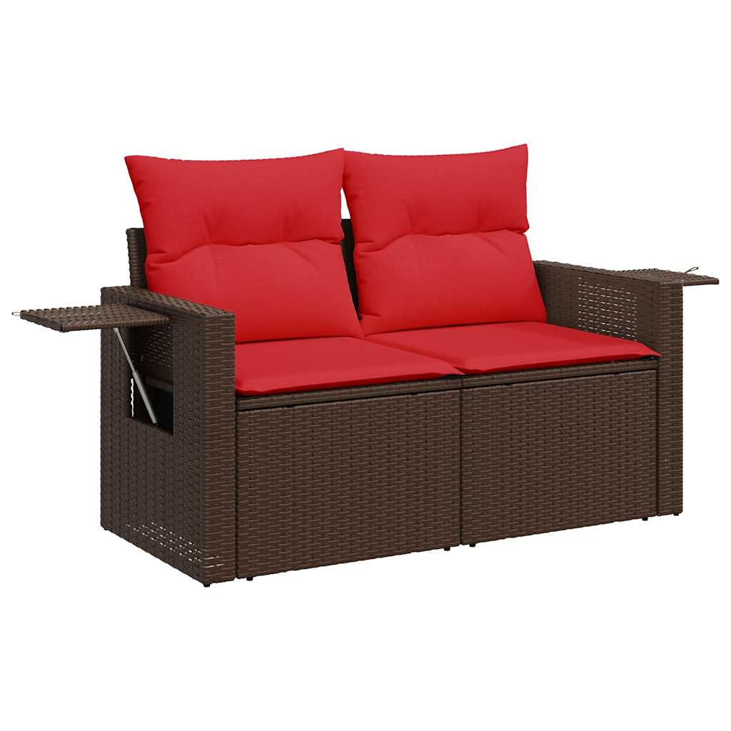 vidaXL 4-delige Loungeset met kussens poly rattan bruin