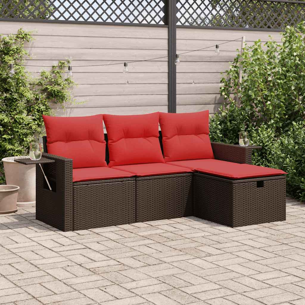 vidaXL Set canapele de grădină, 4 piese, cu perne, maro poliratan maro