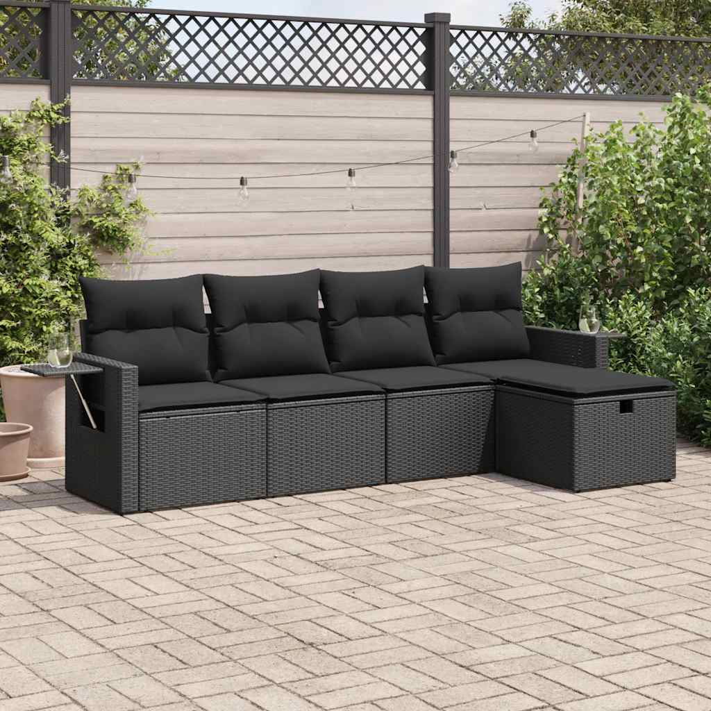 vidaXL 5-tlg. Garten-Sofagarnitur mit Kissen Schwarz Poly Rattan