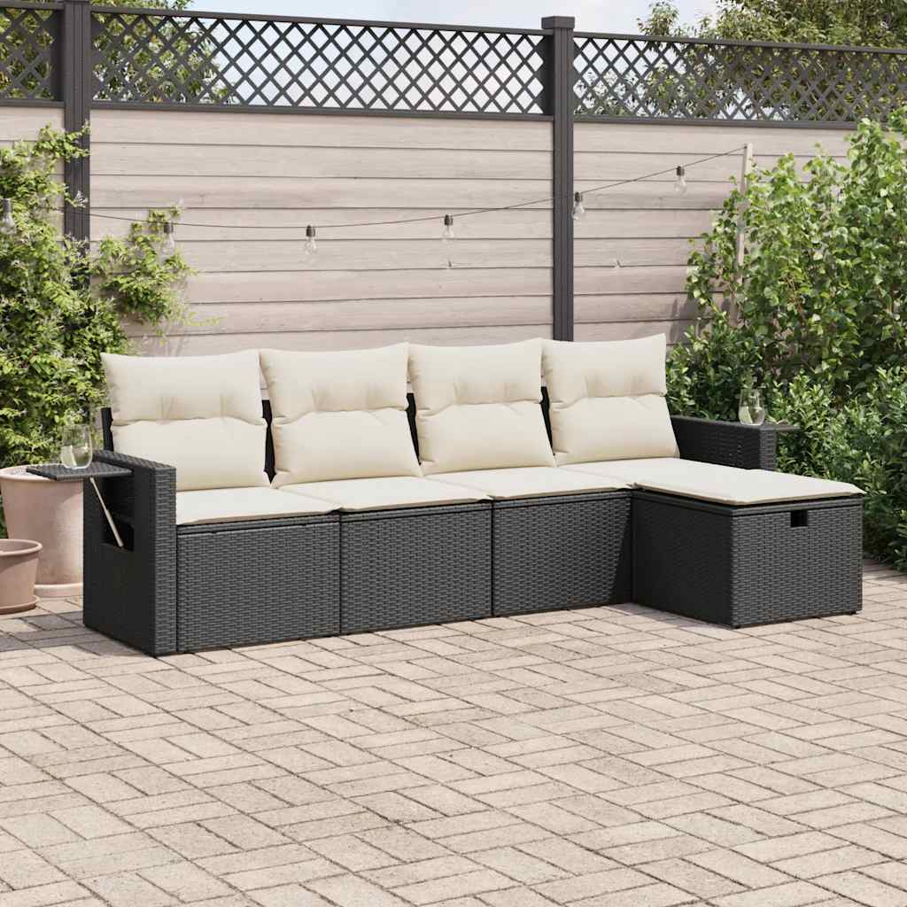 vidaXL 5-tlg. Garten-Sofagarnitur mit Kissen Schwarz Poly Rattan