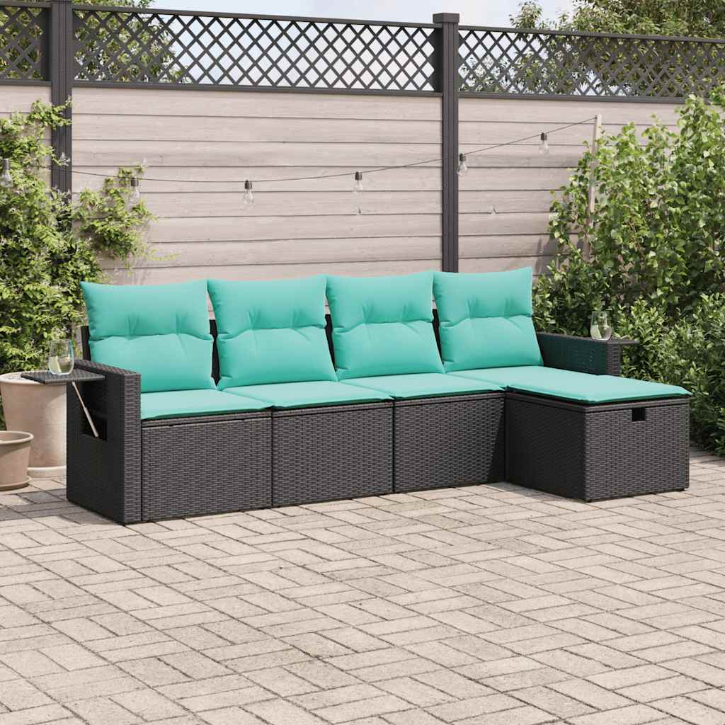 vidaXL Set mobilier de grădină cu perne, 5 piese, negru, poliratan