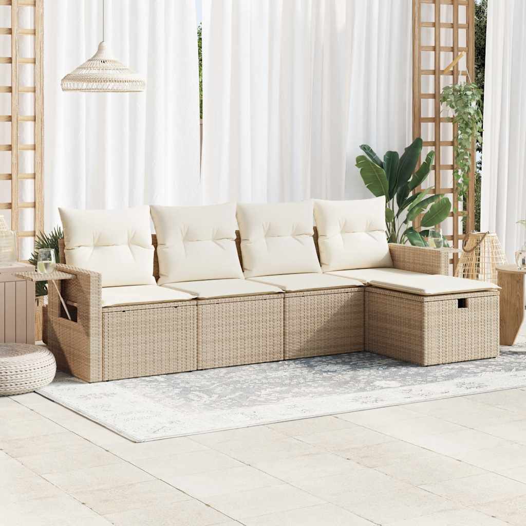 vidaXL 5-tlg. Garten-Sofagarnitur mit Kissen Beige Poly Rattan