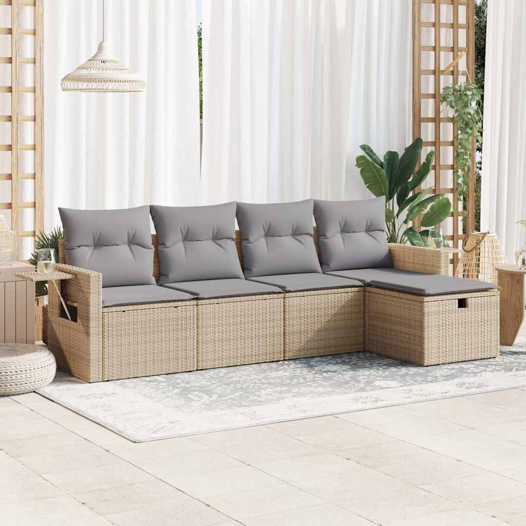 vidaXL 5-tlg. Garten-Sofagarnitur mit Kissen Beige Poly Rattan