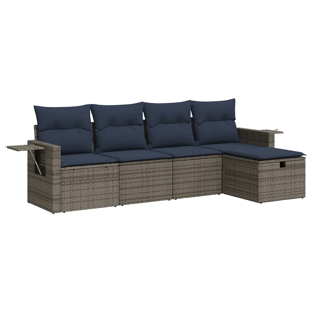 Thumbnail - vidaXL 5-tlg. Garten-Sofagarnitur mit Kissen Grau Poly Rattan