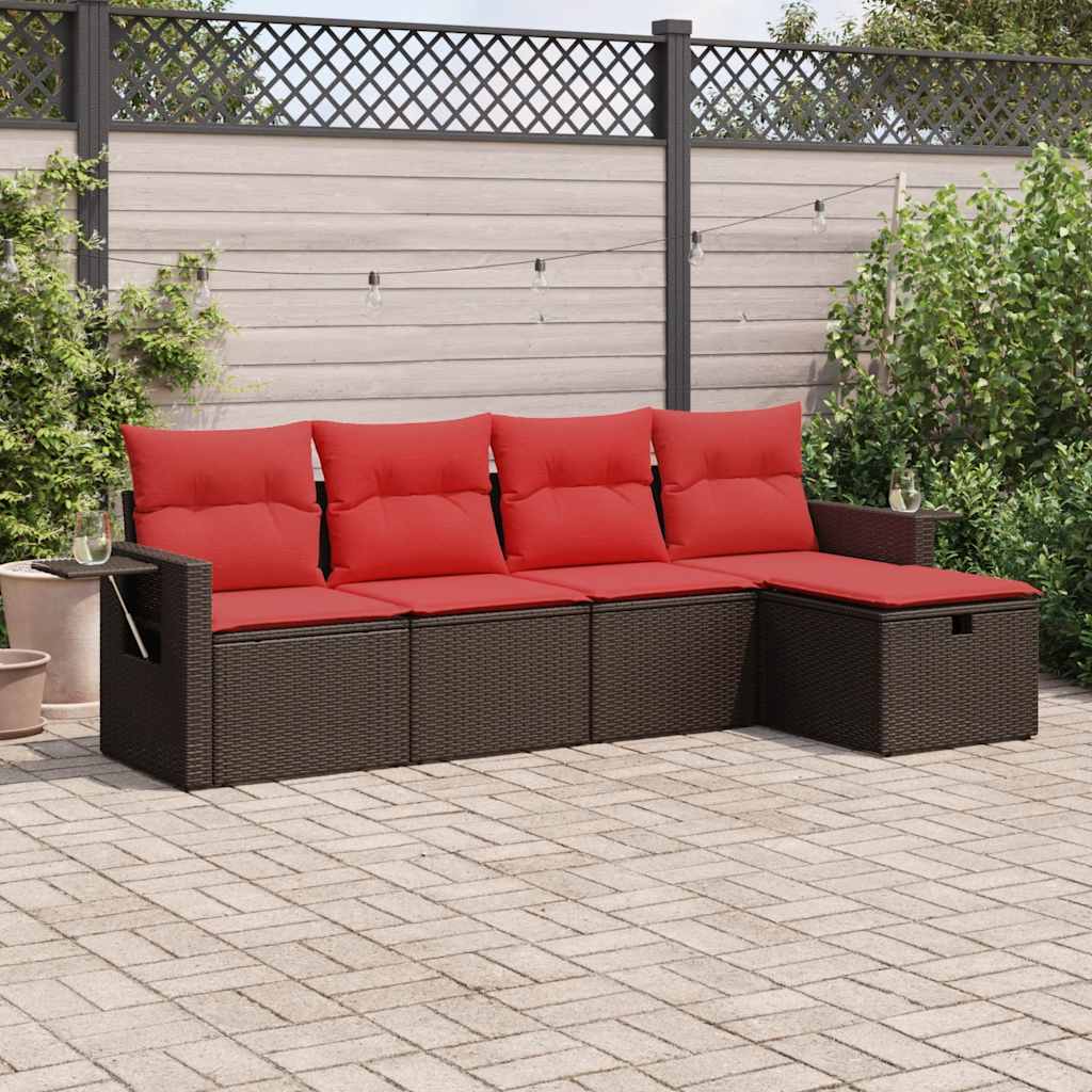 sofasæt til haven 5 dele med hynder polyrattan brun