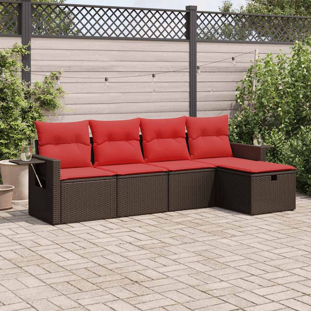 vidaXL Set canapele de grădină cu perne, 5 piese, maro, poliratan