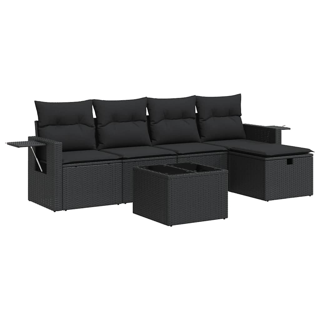 Thumbnail - vidaXL 6-tlg. Garten-Sofagarnitur mit Kissen Schwarz Poly Rattan