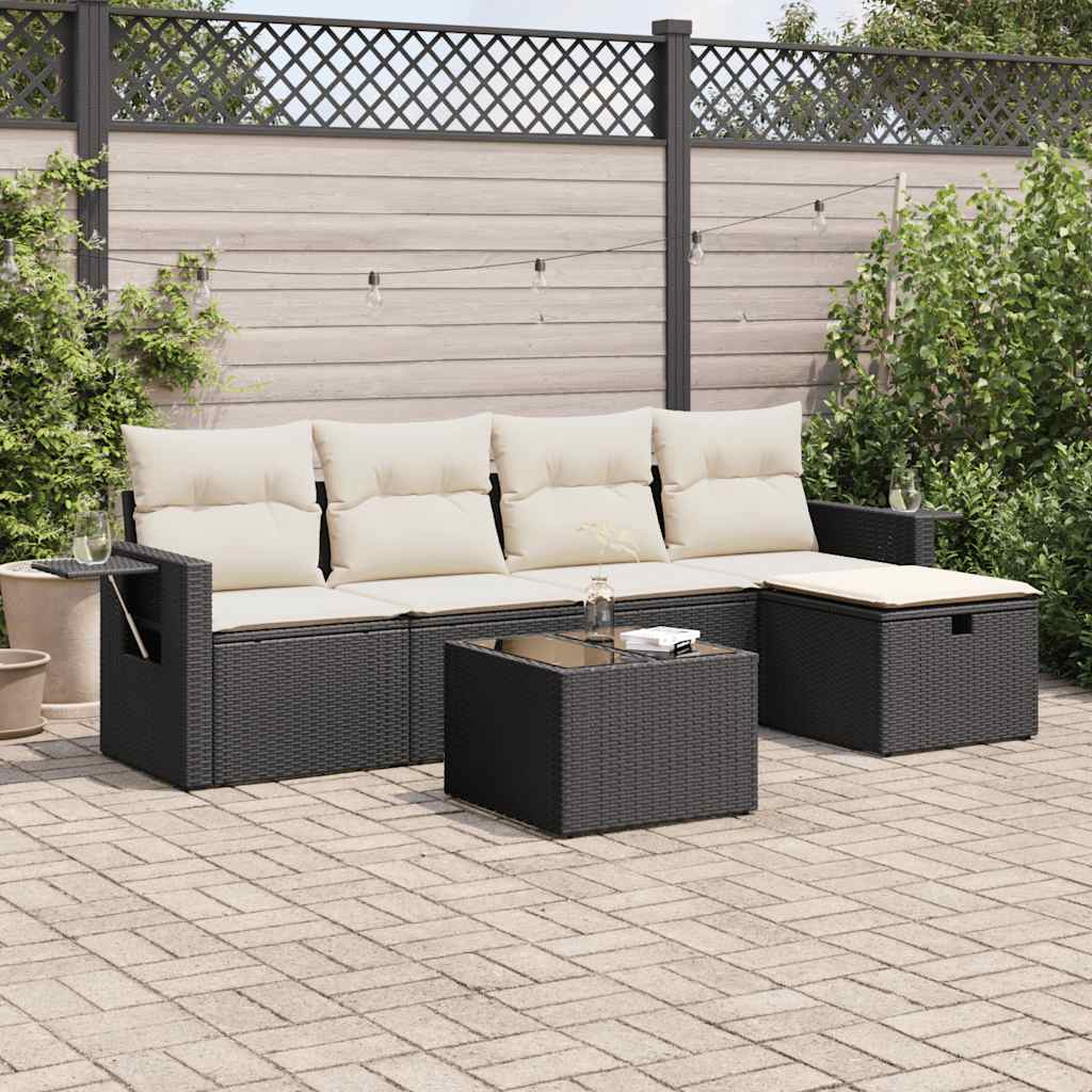 vidaXL 6-tlg. Garten-Sofagarnitur mit Kissen Schwarz Poly Rattan