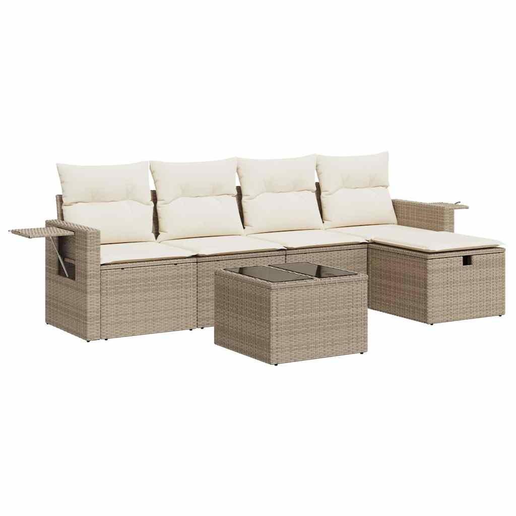 Thumbnail - vidaXL 6-tlg. Garten-Sofagarnitur mit Kissen Beige Poly Rattan