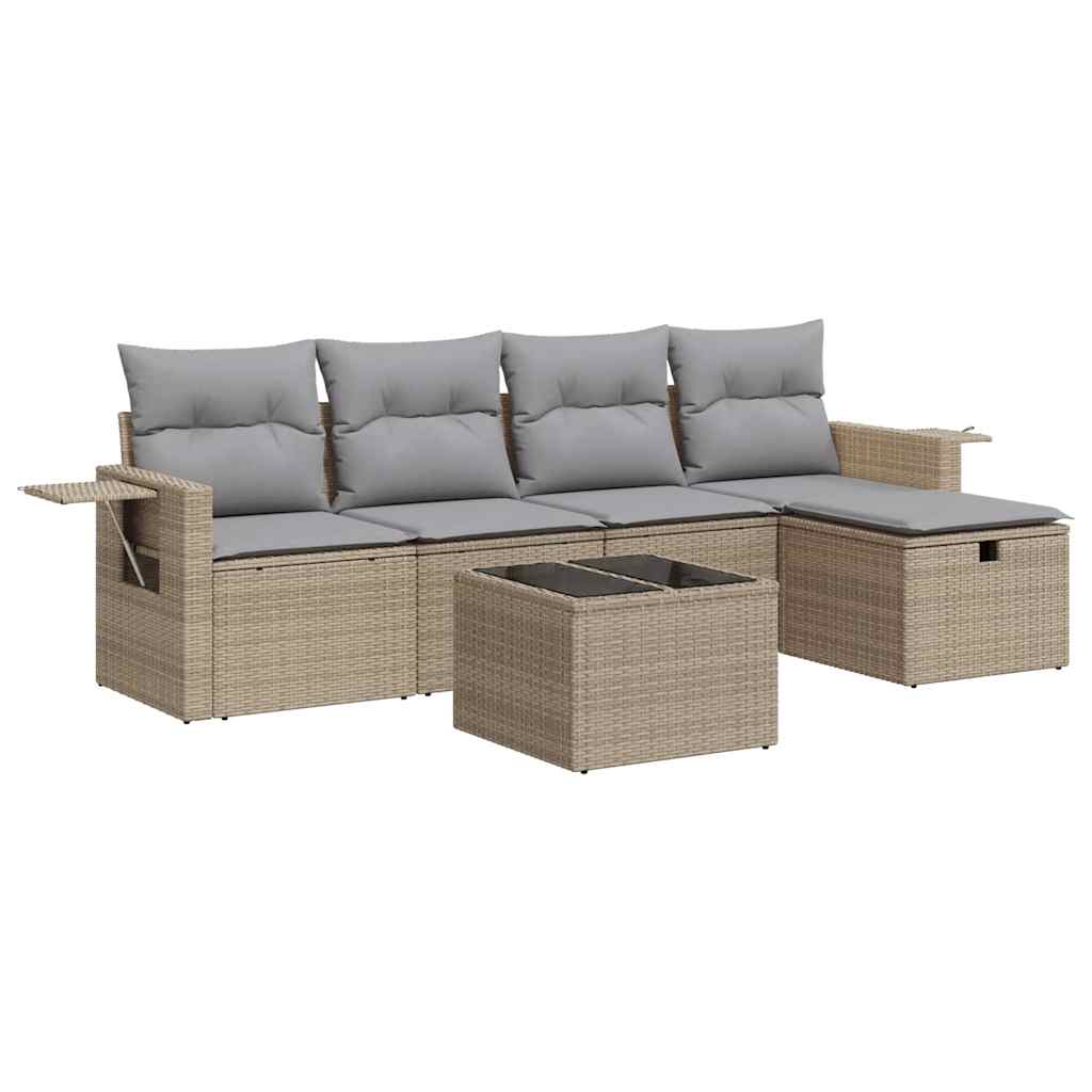 Thumbnail - vidaXL 6-tlg. Garten-Sofagarnitur mit Kissen Beige Poly Rattan