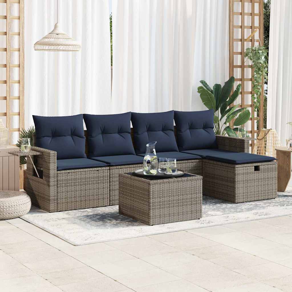 sofasæt til haven 6 dele med hynder polyrattan grå