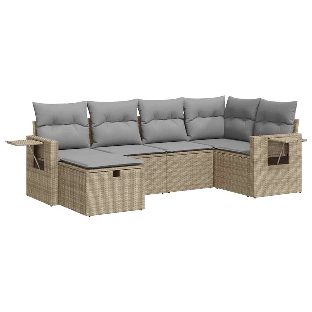 Thumbnail - vidaXL 6-tlg. Garten-Sofagarnitur mit Kissen Beige Poly Rattan