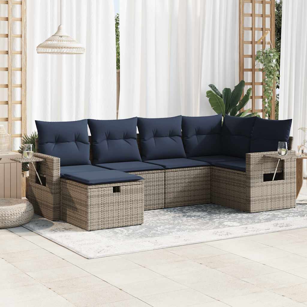 6-dijelni set vrtnih sofa od poliratana s jastucima sivi