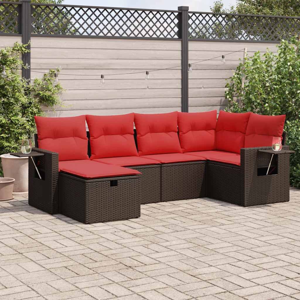 sofasæt til haven 6 dele med hynder polyrattan brun