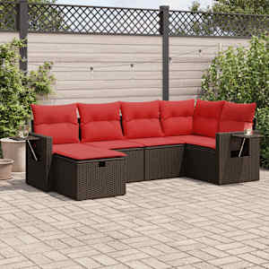 Vrtna sedežna garnitura 6-delna z blazinami rjav poli ratan