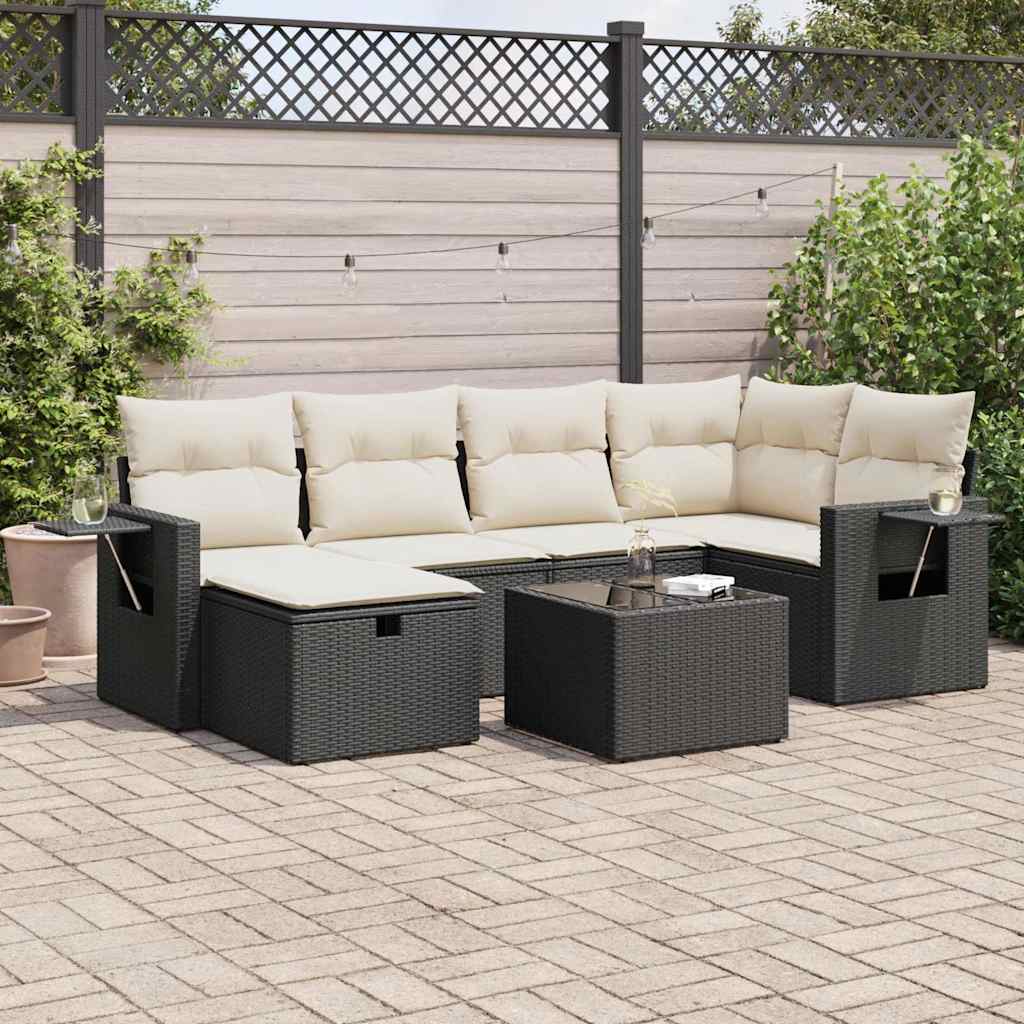 vidaXL Set canapele de grădină cu perne, 7 piese, negru, poliratan