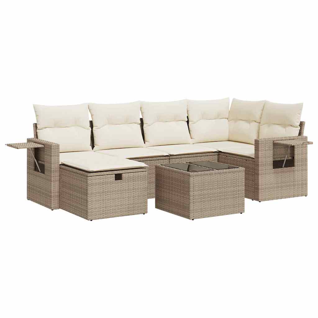 Thumbnail - vidaXL 7-tlg. Garten-Sofagarnitur mit Kissen Beige Poly Rattan