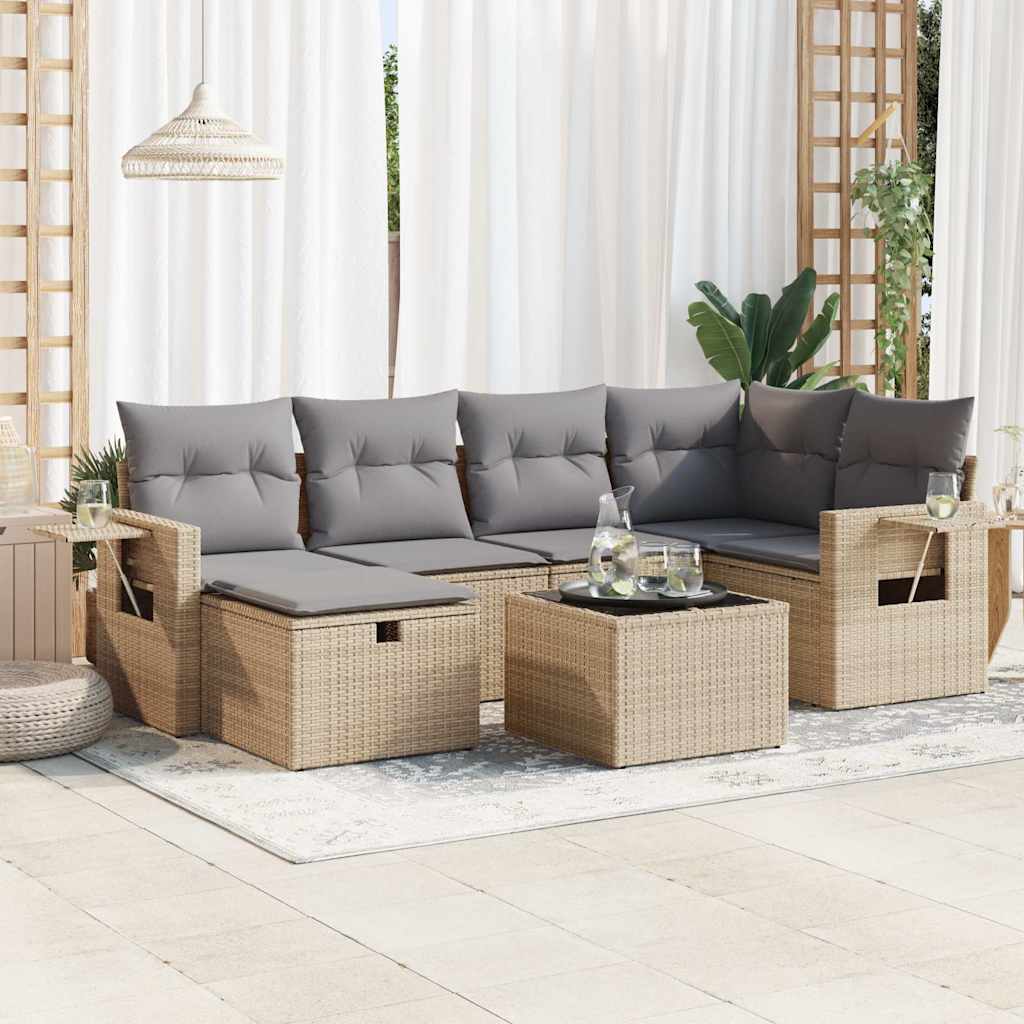 vidaXL Set canapele de grădină, 7 piese, cu perne, bej, poliratan